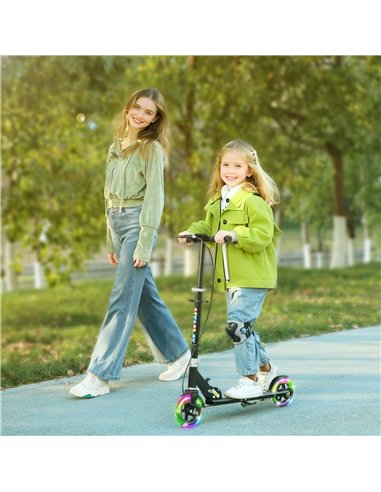 AIYAPLAY Scooter for Kids Ages 3-8 with Adjustable Handle, 2 Light up Wheels, Handbrake & Rear Brake for Girls and Boys, Black