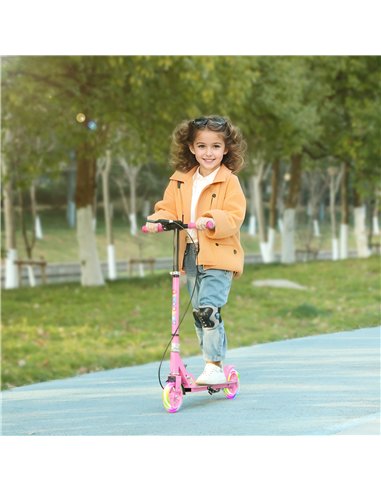 AIYAPLAY Scooter for Kids Ages 3-8 with Adjustable Handle, 2 Light up Wheels, Handbrake & Rear Brake for Girls and Boys, Pink