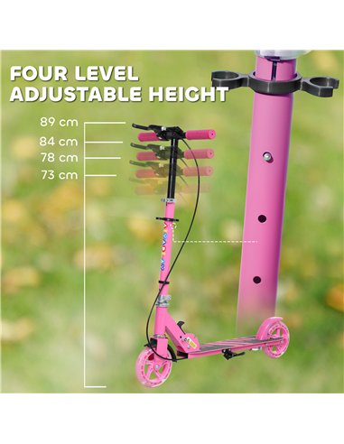 AIYAPLAY Scooter for Kids Ages 3-8 with Adjustable Handle, 2 Light up Wheels, Handbrake & Rear Brake for Girls and Boys, Pink