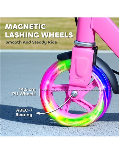 AIYAPLAY Scooter for Kids Ages 3-8 with Adjustable Handle, 2 Light up Wheels, Handbrake & Rear Brake for Girls and Boys, Pink