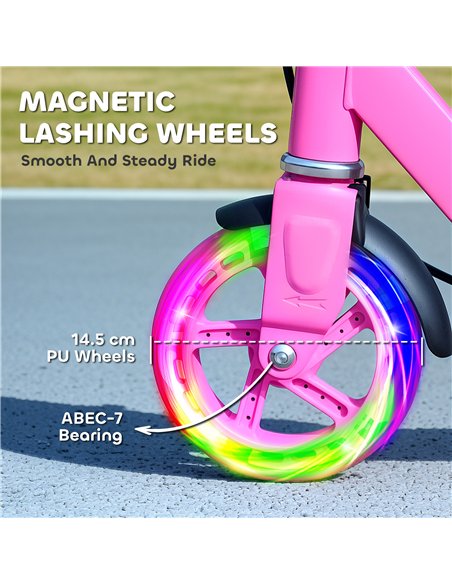AIYAPLAY Scooter for Kids Ages 3-8 with Adjustable Handle, 2 Light up Wheels, Handbrake & Rear Brake for Girls and Boys, Pink - pic 155224 | FastDaddyshop