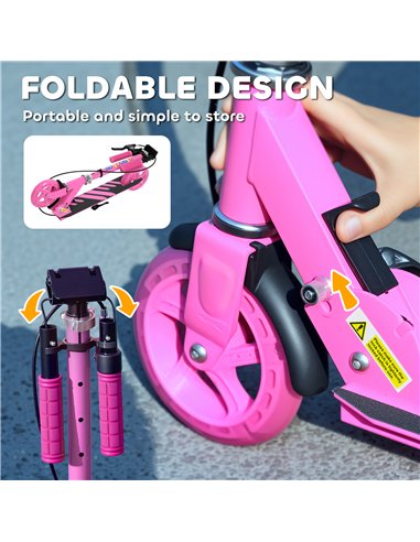 AIYAPLAY Scooter for Kids Ages 3-8 with Adjustable Handle, 2 Light up Wheels, Handbrake & Rear Brake for Girls and Boys, Pink