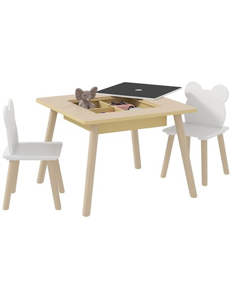 AIYAPLAY 3-Piece Kids Table and Chairs Set with Convertible Desk and Storage Grid, Kids Activity Table for Nursery, Playroom - pic 155229 | FastDaddyshop