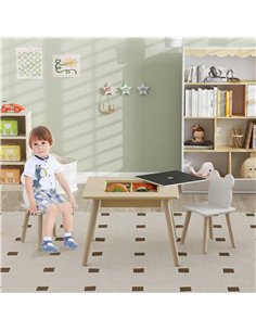 AIYAPLAY 3-Piece Kids Table and Chairs Set with Convertible Desk and Storage Grid, Kids Activity Table for Nursery, Playroom 2