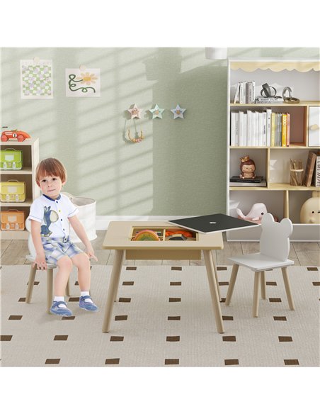 AIYAPLAY 3-Piece Kids Table and Chairs Set with Convertible Desk and Storage Grid, Kids Activity Table for Nursery, Playroom - pic 155230 | FastDaddyshop
