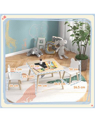 AIYAPLAY 3-Piece Kids Table and Chairs Set with Convertible Desk and Storage Grid, Kids Activity Table for Nursery, Playroom