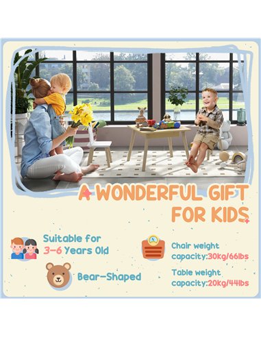 AIYAPLAY 3-Piece Kids Table and Chairs Set with Convertible Desk and Storage Grid, Kids Activity Table for Nursery, Playroom