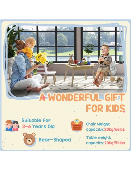 AIYAPLAY 3-Piece Kids Table and Chairs Set with Convertible Desk and Storage Grid, Kids Activity Table for Nursery, Playroom - pic 155233 | FastDaddyshop