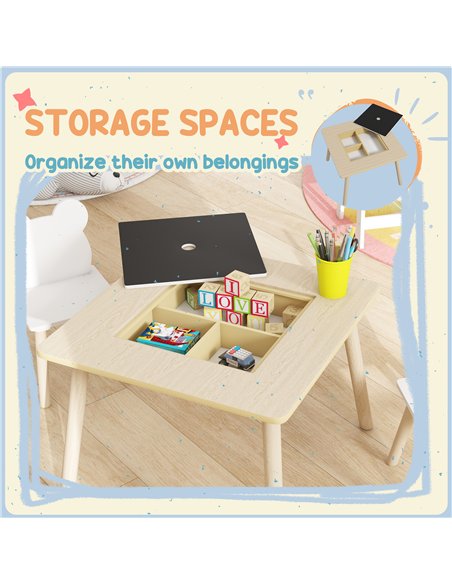 AIYAPLAY 3-Piece Kids Table and Chairs Set with Convertible Desk and Storage Grid, Kids Activity Table for Nursery, Playroom - pic 155234 | FastDaddyshop