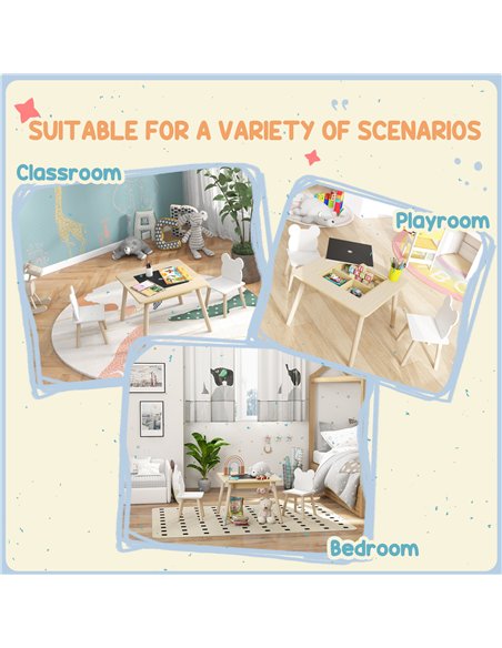 AIYAPLAY 3-Piece Kids Table and Chairs Set with Convertible Desk and Storage Grid, Kids Activity Table for Nursery, Playroom - pic 155235 | FastDaddyshop