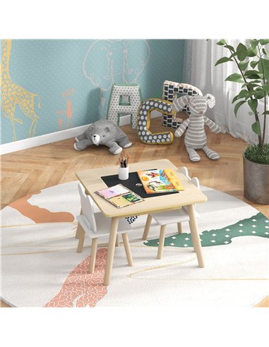 AIYAPLAY 3-Piece Kids Table and Chairs Set with Convertible Desk and Storage Grid, Kids Activity Table for Nursery, Playroom