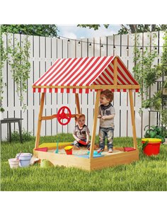 AIYAPLAY Wooden Kids Sandpit Boat Style with Canopy, 4 Seats, Rudder, Bottom Liner, for Children 3-8 Years, Yellow 2