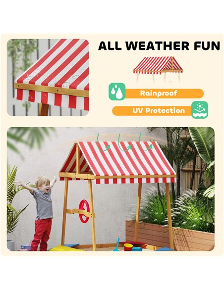 AIYAPLAY Wooden Kids Sandpit Boat Style with Canopy, 4 Seats, Rudder, Bottom Liner, for Children 3-8 Years, Yellow - pic 155242 | FastDaddyshop