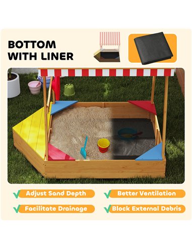 AIYAPLAY Wooden Kids Sandpit Boat Style with Canopy, 4 Seats, Rudder, Bottom Liner, for Children 3-8 Years, Yellow