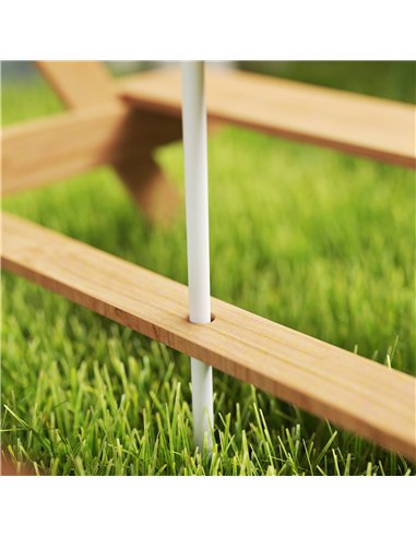 AIYAPLAY Kids Picnic Table, Sand and Water Table with Wooden Benches, Adjustable Parasol and Storage Bins, Multicolour