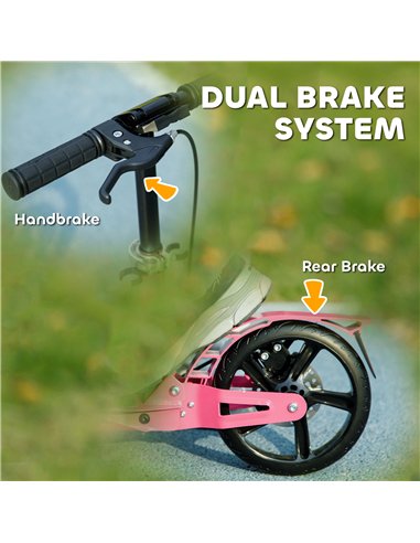AIYAPLAY Kids Scooter with Four-Level Adjustable Handlebar, Dual Brake System, 200mm Wheels, ABEC-7 Bearings, Pink
