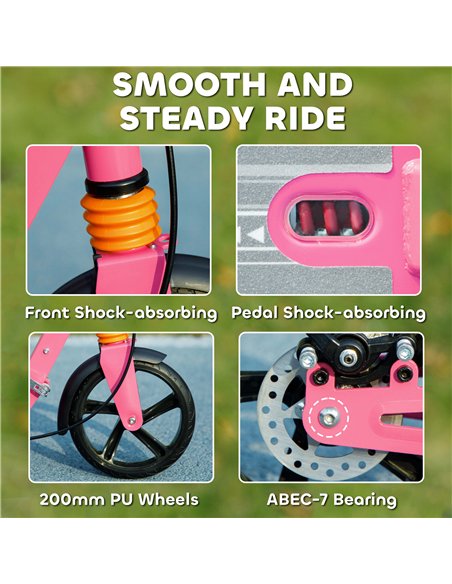 AIYAPLAY Kids Scooter with Four-Level Adjustable Handlebar, Dual Brake System, 200mm Wheels, ABEC-7 Bearings, Pink - pic 155261 | FastDaddyshop