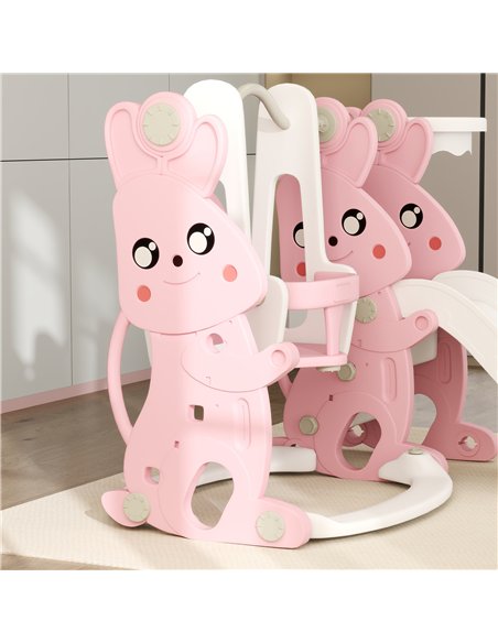 AIYAPLAY 4 in 1 Kids Slide and Swing Set with Climber, Basketball Hoop, Rabbit-Themed, Pink - pic 155272 | FastDaddyshop