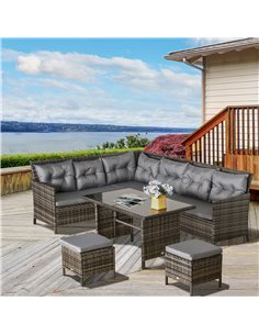 Outsunny 7-Seater Rattan Furniture Sofa Set with Coffee Table, Foot Stool, Cushion, Grey 2