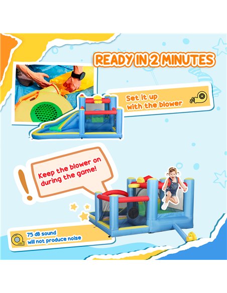 AIYAPLAY Inflatable Bouncy Castle with 550W Blower, Basketball Hoop, Long Slide, Dart Board, Carrying Bag, 385 x 290 x 180 cm - pic 155280 | FastDaddyshop