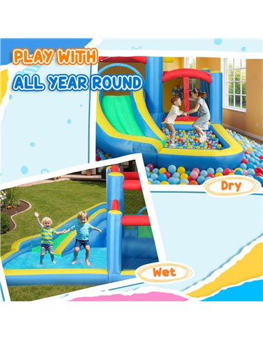 AIYAPLAY Inflatable Bouncy Castle with 550W Blower, Basketball Hoop, Long Slide, Dart Board, Carrying Bag, 385 x 290 x 180 cm