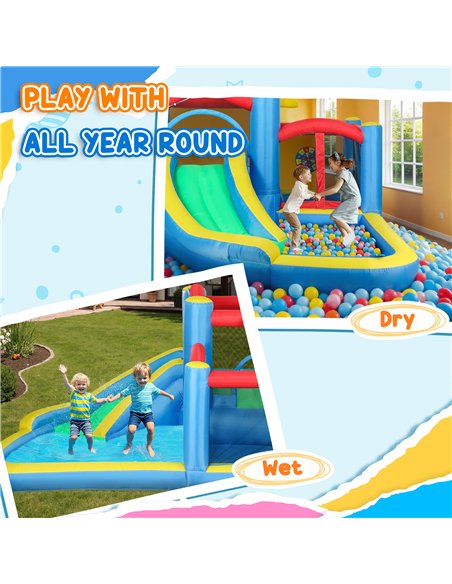 AIYAPLAY Inflatable Bouncy Castle with 550W Blower, Basketball Hoop, Long Slide, Dart Board, Carrying Bag, 385 x 290 x 180 cm - pic 155281 | FastDaddyshop