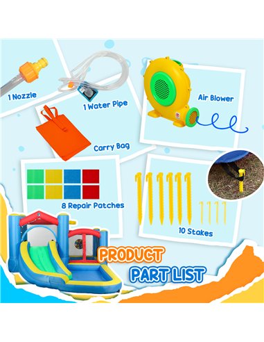 AIYAPLAY Inflatable Bouncy Castle with 550W Blower, Basketball Hoop, Long Slide, Dart Board, Carrying Bag, 385 x 290 x 180 cm