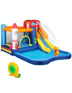 AIYAPLAY 5 in 1 Bouncy Castle for Children with 550W Blower, Water Slide, Splash Pool, Jumping Area, Climbing Wall, Cannon