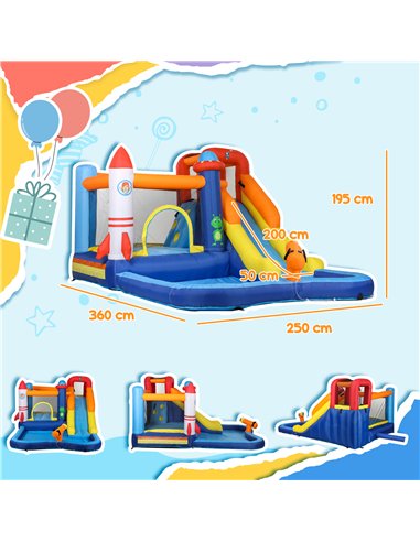 AIYAPLAY 5 in 1 Bouncy Castle for Children with 550W Blower, Water Slide, Splash Pool, Jumping Area, Climbing Wall, Cannon