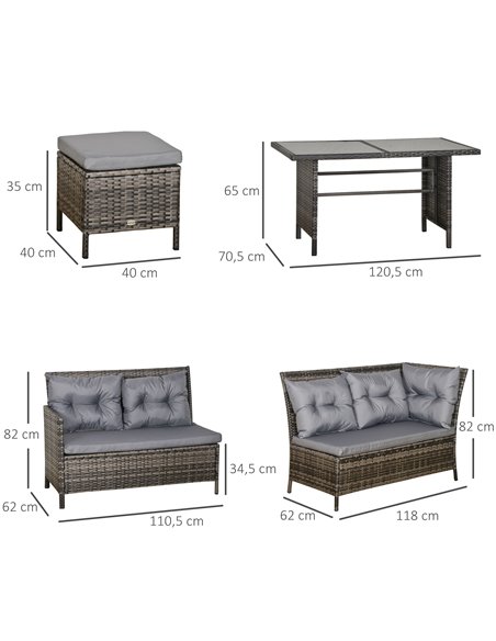 Outsunny 7-Seater Rattan Furniture Sofa Set with Coffee Table, Foot Stool, Cushion, Grey - pic 15529 | FastDaddyshop