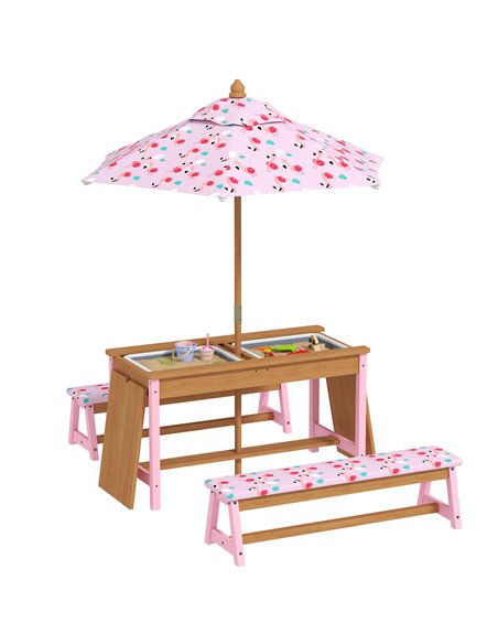 AIYAPLAY Kids Picnic Table Set with Removable & Foldable Umbrella, Cushions, Storage Boxes, Flamingo Theme, Pink - pic 155292 | FastDaddyshop