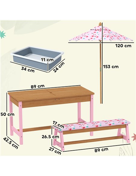 AIYAPLAY Kids Picnic Table Set with Removable & Foldable Umbrella, Cushions, Storage Boxes, Flamingo Theme, Pink - pic 155294 | FastDaddyshop