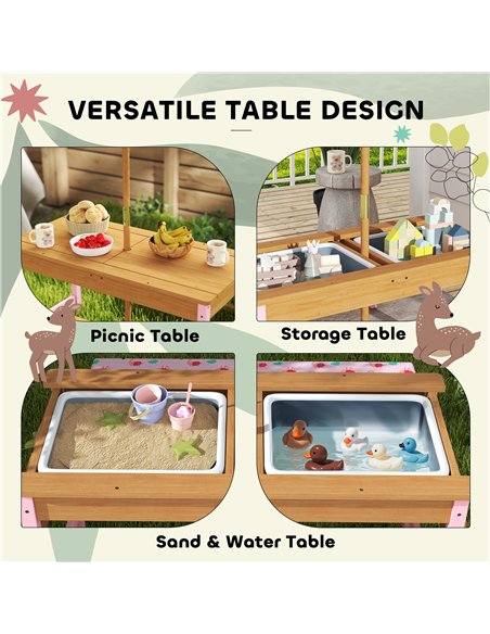AIYAPLAY Kids Picnic Table Set with Removable & Foldable Umbrella, Cushions, Storage Boxes, Flamingo Theme, Pink - pic 155296 | FastDaddyshop