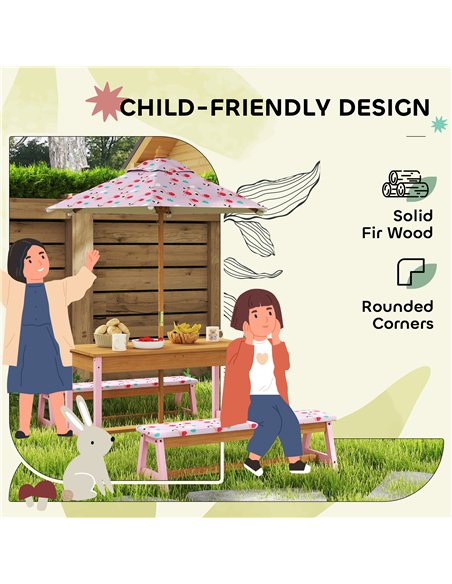 AIYAPLAY Kids Picnic Table Set with Removable & Foldable Umbrella, Cushions, Storage Boxes, Flamingo Theme, Pink - pic 155297 | FastDaddyshop