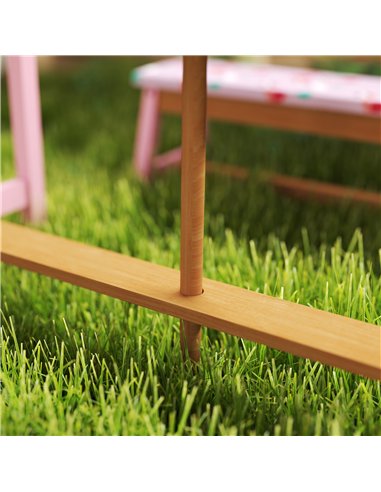 AIYAPLAY Kids Picnic Table Set with Removable & Foldable Umbrella, Cushions, Storage Boxes, Flamingo Theme, Pink