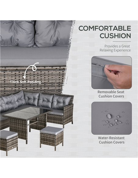 Outsunny 7-Seater Rattan Furniture Sofa Set with Coffee Table, Foot Stool, Cushion, Grey - pic 15531 | FastDaddyshop