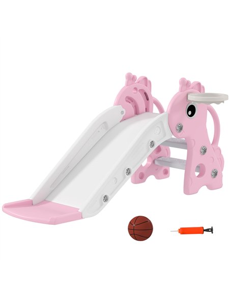 AIYAPLAY 3 in 1 Kids Slide with Climber, Basketball Hoop and Ball, Giraffe Shape Climber Slide for Indoor Kids Age 1-3, Pink - pic 155310 | FastDaddyshop