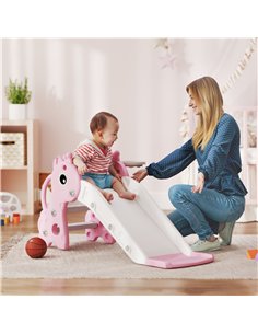 AIYAPLAY 3 in 1 Kids Slide with Climber, Basketball Hoop and Ball, Giraffe Shape Climber Slide for Indoor Kids Age 1-3, Pink 2