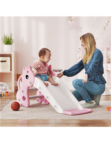 AIYAPLAY 3 in 1 Kids Slide with Climber, Basketball Hoop and Ball, Giraffe Shape Climber Slide for Indoor Kids Age 1-3, Pink - pic 155311 | FastDaddyshop