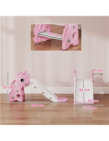 AIYAPLAY 3 in 1 Kids Slide with Climber, Basketball Hoop and Ball, Giraffe Shape Climber Slide for Indoor Kids Age 1-3, Pink