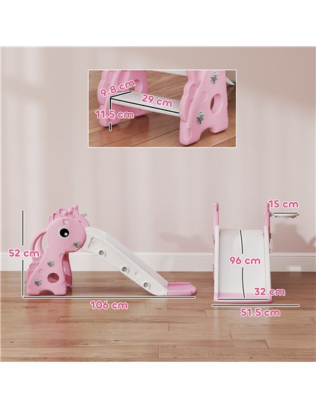 AIYAPLAY 3 in 1 Kids Slide with Climber, Basketball Hoop and Ball, Giraffe Shape Climber Slide for Indoor Kids Age 1-3, Pink - pic 155312 | FastDaddyshop