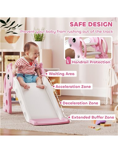 AIYAPLAY 3 in 1 Kids Slide with Climber, Basketball Hoop and Ball, Giraffe Shape Climber Slide for Indoor Kids Age 1-3, Pink