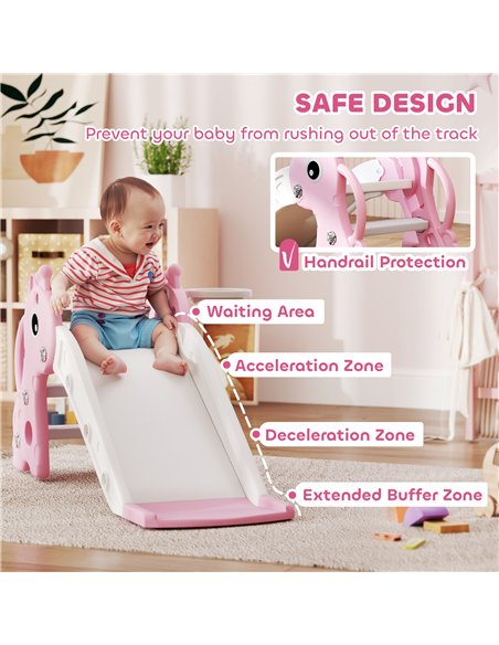 AIYAPLAY 3 in 1 Kids Slide with Climber, Basketball Hoop and Ball, Giraffe Shape Climber Slide for Indoor Kids Age 1-3, Pink - pic 155315 | FastDaddyshop