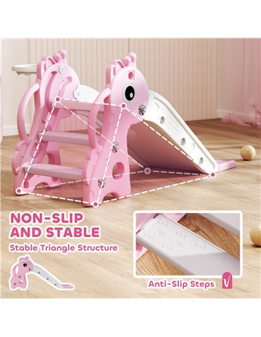 AIYAPLAY 3 in 1 Kids Slide with Climber, Basketball Hoop and Ball, Giraffe Shape Climber Slide for Indoor Kids Age 1-3, Pink