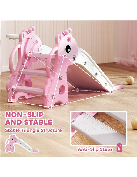 AIYAPLAY 3 in 1 Kids Slide with Climber, Basketball Hoop and Ball, Giraffe Shape Climber Slide for Indoor Kids Age 1-3, Pink - pic 155316 | FastDaddyshop