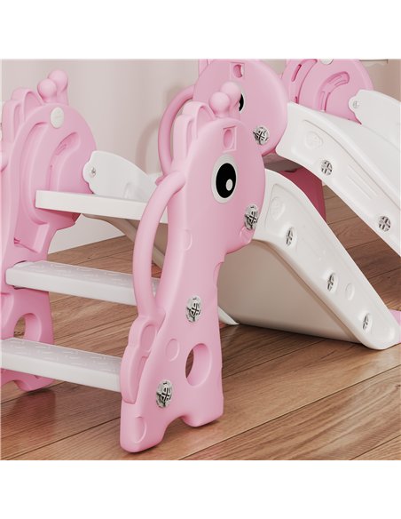 AIYAPLAY 3 in 1 Kids Slide with Climber, Basketball Hoop and Ball, Giraffe Shape Climber Slide for Indoor Kids Age 1-3, Pink - pic 155317 | FastDaddyshop