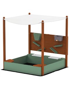 AIYAPLAY Wood Sandpit with Canopy, Storage Bins, Funnel, Liner, Chutes, Bucket with Tap, 116 x 112.5 x 128 cm, Green