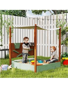 AIYAPLAY Wood Sandpit with Canopy, Storage Bins, Funnel, Liner, Chutes, Bucket with Tap, 116 x 112.5 x 128 cm, Green 2