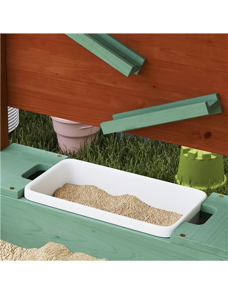 AIYAPLAY Wood Sandpit with Canopy, Storage Bins, Funnel, Liner, Chutes, Bucket with Tap, 116 x 112.5 x 128 cm, Green - pic 155327 | FastDaddyshop
