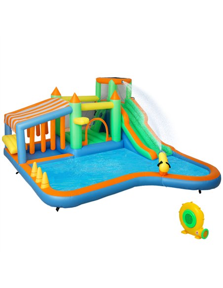 AIYAPLAY 8 in 1 Inflatable Bounce House with 680W Blower, Slide, 2 Pools, Basketball Hoop, Climbing Wall, Water Gun, Ring Toss - pic 155328 | FastDaddyshop